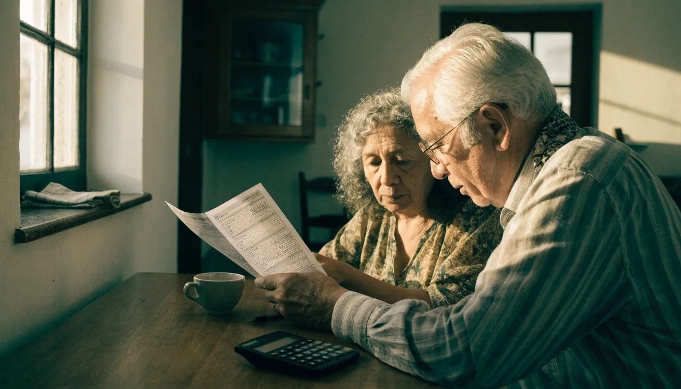 Pareja revisando en casa la subida anual de su pensión